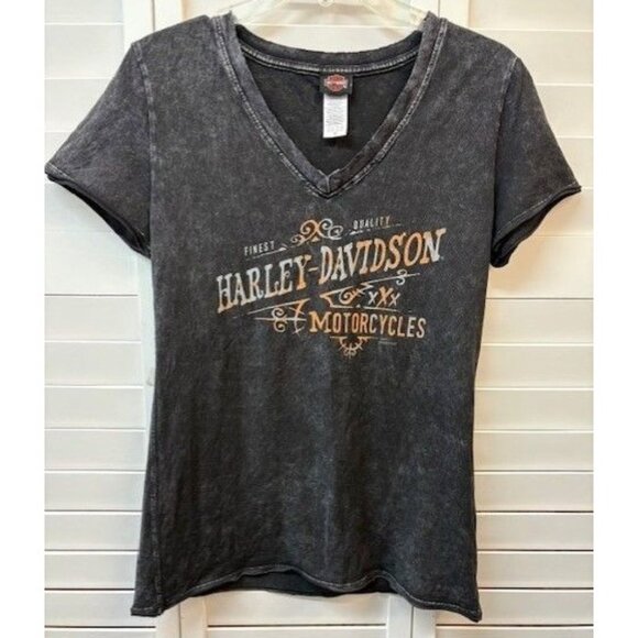 Harley-Davidson Womens Acid Wash V-Neck Graphic Tee Medium - Picture 1 of 4